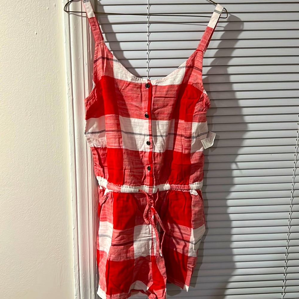 Red spaghetti strap romper